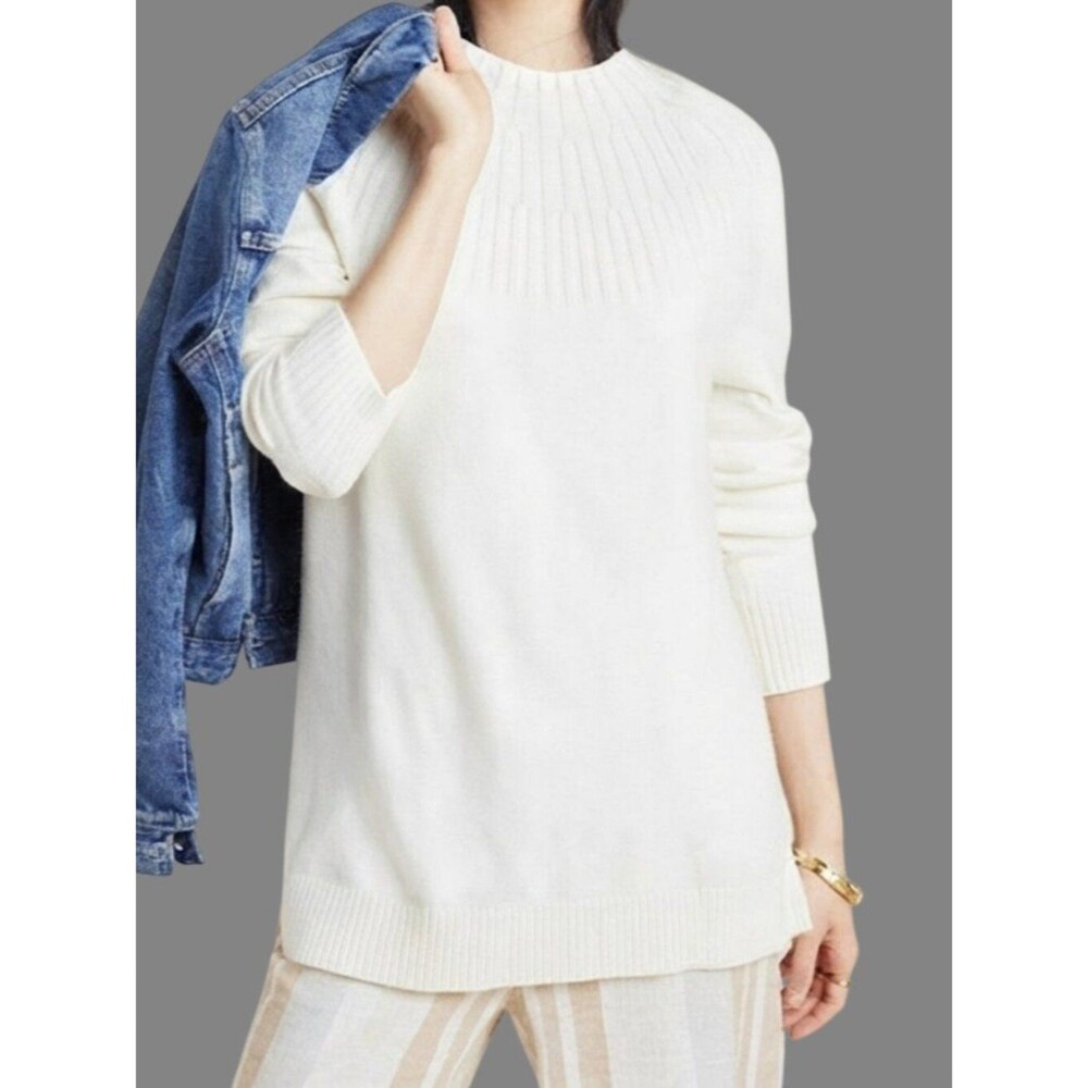 Anthropologie Mock Neck Welford Pullover Sweater Long Sleeve Ivory Small